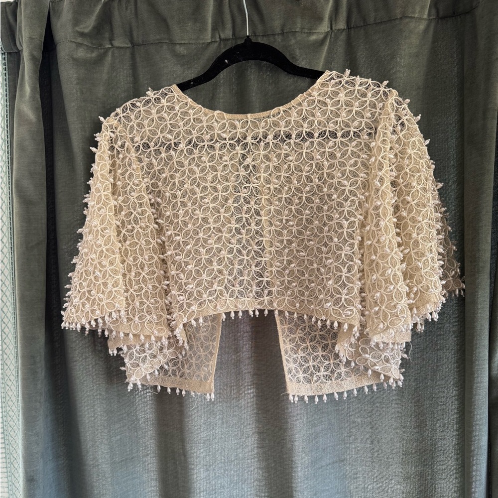 Anthropologie Cream Boxy Crop Blouse with Dolman Sleeves